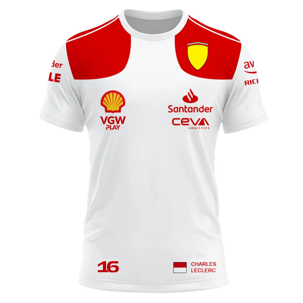 

Camiseta del equipo rojo de carreras de F1 para hombre, camisa deportiva al aire libre de CHARLES LECLERC 16, Carlos Sainz 55