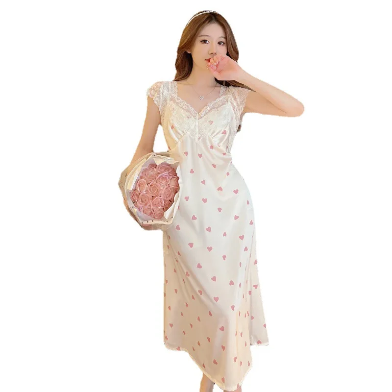 Night Dress Women Short Sleeve V Neck Homewear Long Dress Nightgowns Sleepwear Woman Pajamas Nightwear Lingerie for Women Y18