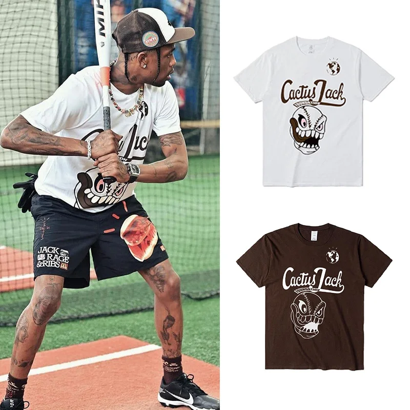 

Cactus jack T shirt men hiphop vintage astroworld lightning Letter Print Punk Black Tops travis scotts