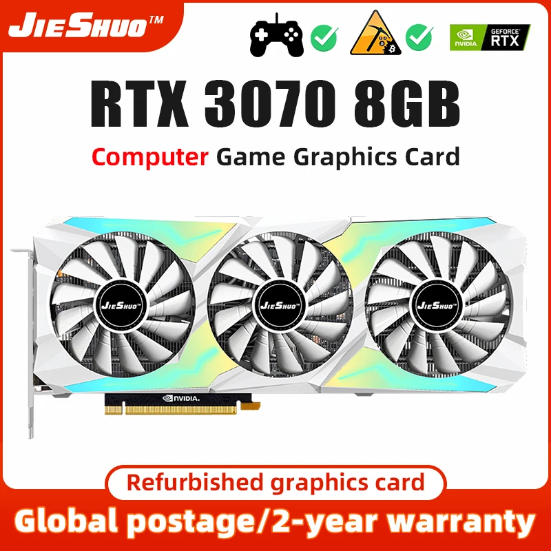 

JIESHUO новая видеокарта RTX3070 8 ГБ NVIDIA GPU 12Pin GDDR6 256bit HDMI * 1 DP * 3 PCI-E 4,0x16 rtx3070 8Гб игровая видеокарта