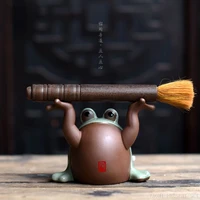 stone frog pen holder handmade purple sand tea pet ornaments rough pottery sculpture crafts tea ceremony accessories
