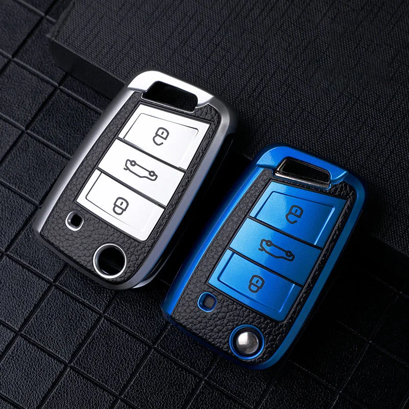 

Leather+TPU Car Key Case Cover Case For VW Volkswagen Golf 7 MK7 Tiguan MK2 For SEAT Ateca Leon FR 2 Ibiza For Skoda Octavia A7