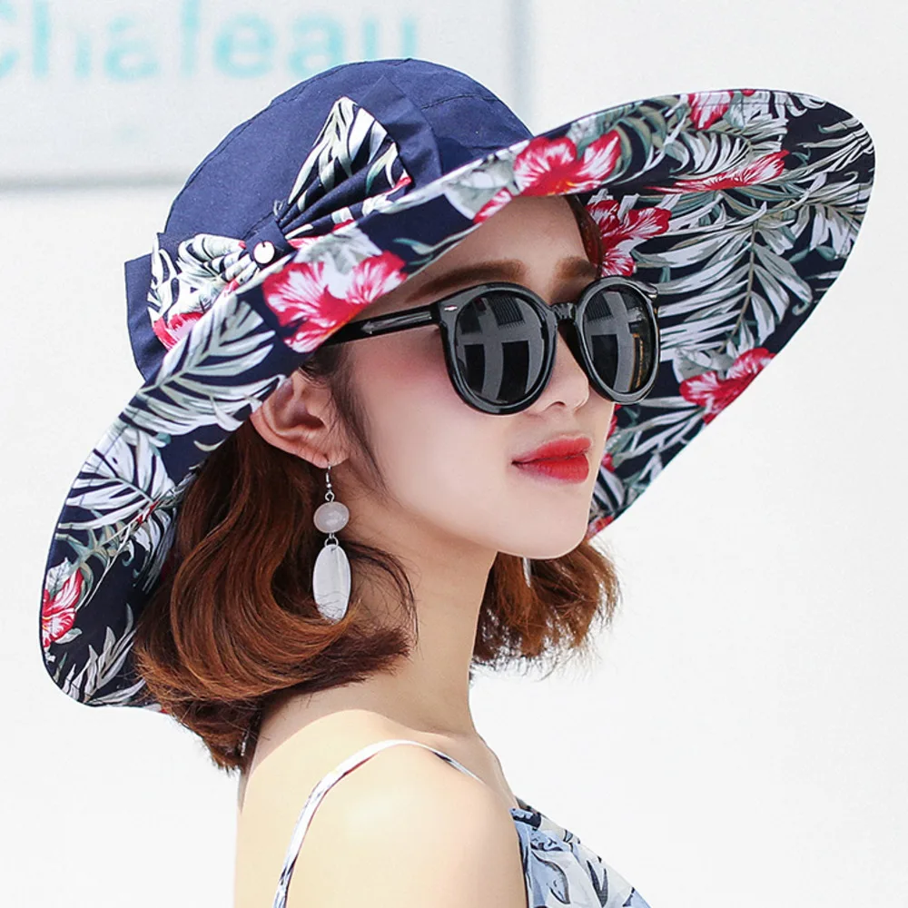 

Summer Beach Flower Sunshade Hat Anti Ultraviolet Folding Large Sunscreen Hat 2022 Big Brim Reversible Hat