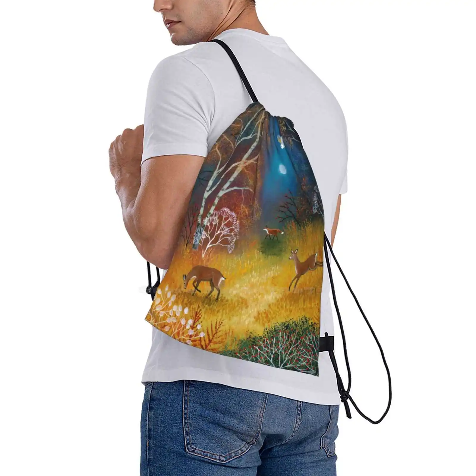 Модный школьный рюкзак Moon Rise ранец с принтом Луны оленя Ночной пейзаж лисы совы