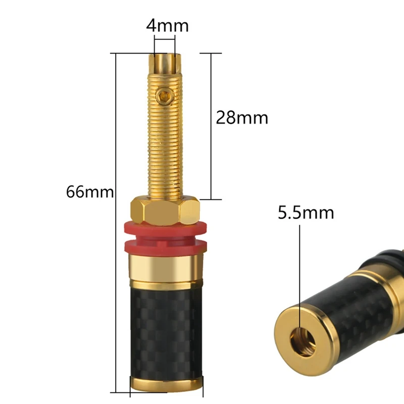 4Pcs HIFI Audio Gold Plated Copper Speaker Binding Post Female Banana Jack Connector Long Column Without Welding