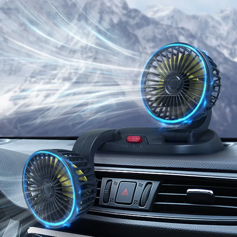 

Car Double-Headed Folding Fan Rotatable Rotatable Head 5V 12V 24V Car in-Car Creativity TRANSMO