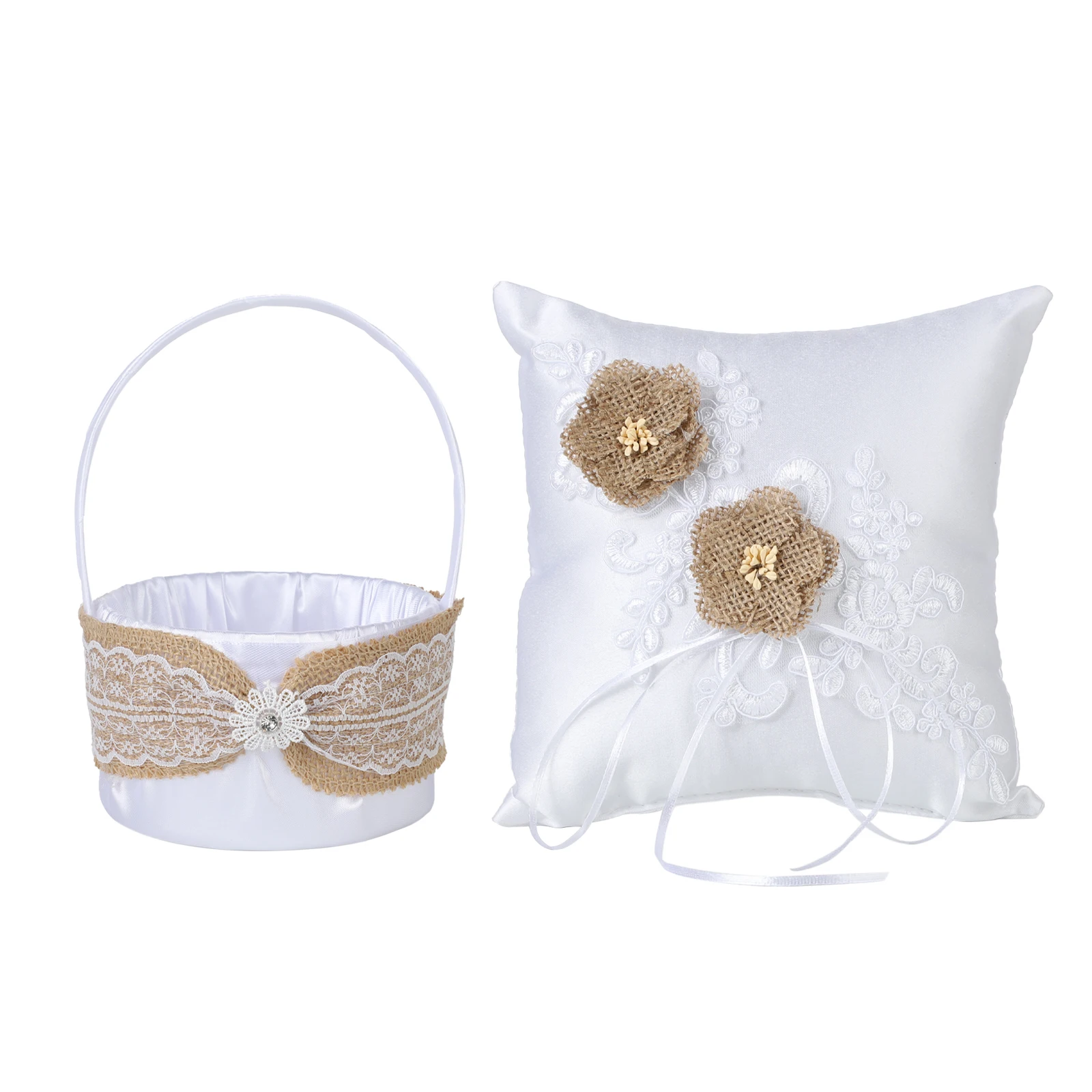 

Романтическая подушка для кольца с белыми цветами для девочек, свадебные принадлежности, портативная корзина с цветами, украшение «сделай ...