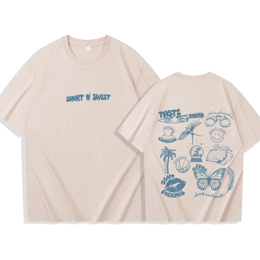 Короткие футболки Sabrina плотника милые рубашки унисекс с круглым вырезом в стиле