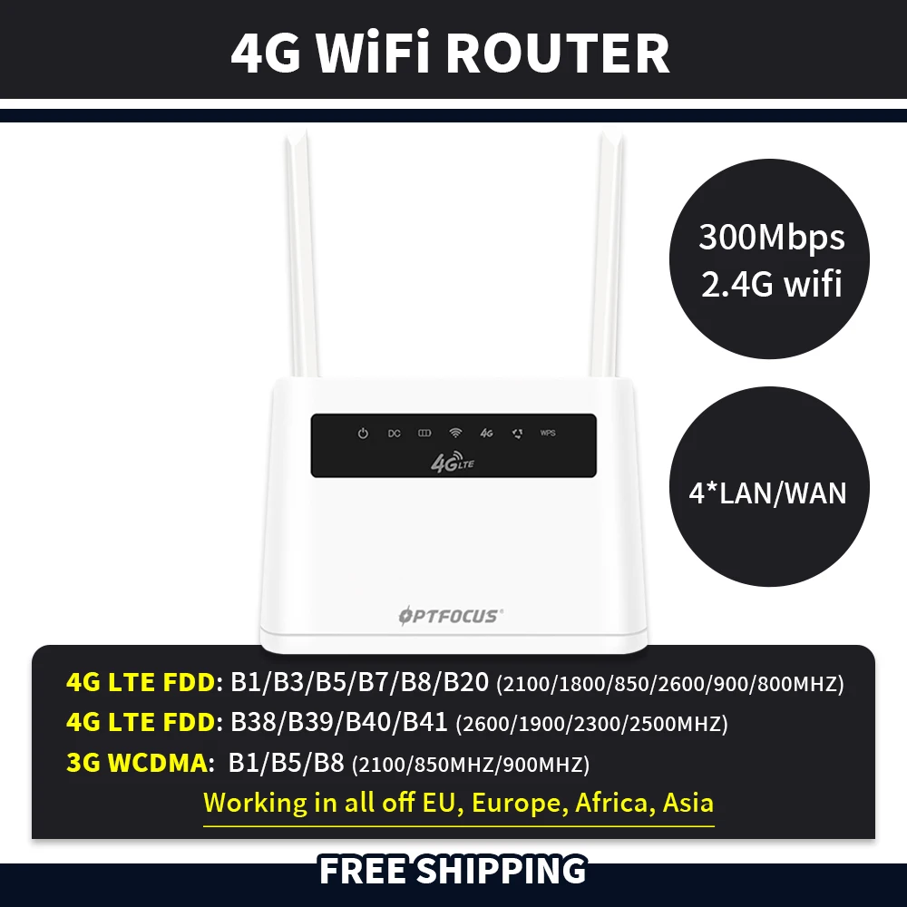 OPTFOCUS 300Mbps CAT4 LTE Routers 3G 4G SIM Card WiFi Router Modem Portable Router Wifi Access Point 4 G Modem with SIM Card