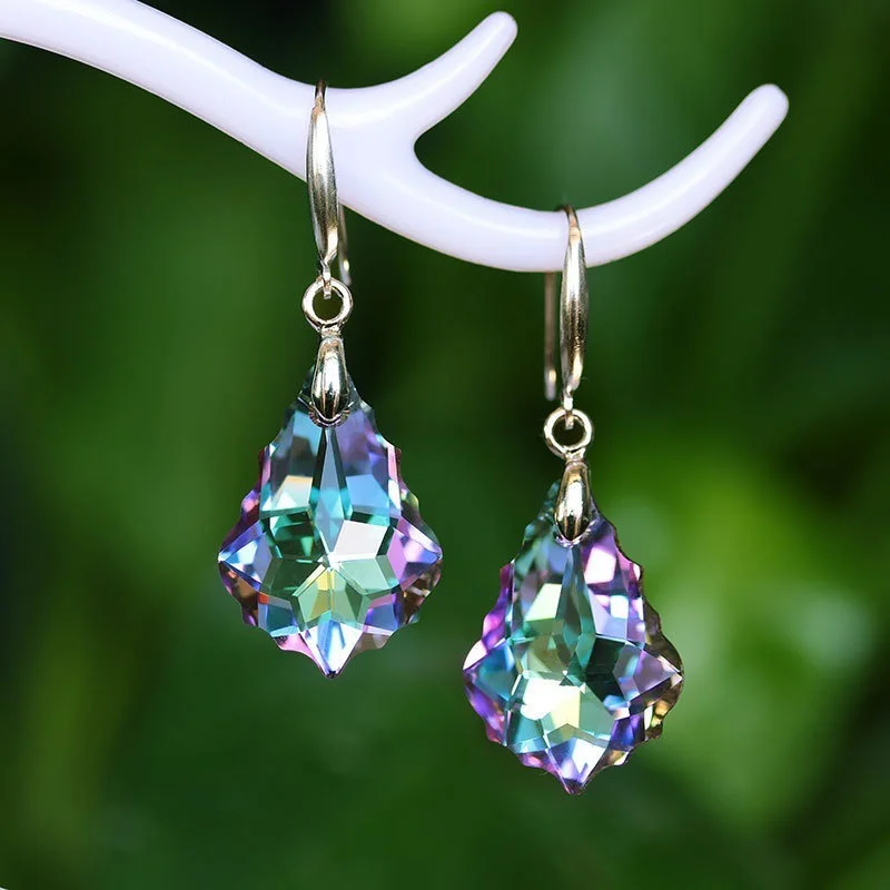 

New Trend Female Rainbow Water Drop Earrings 925 Silver Needle Austrian Crystal Long Dangle Earrings For Women Girl's