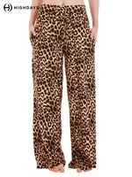 highday leopard pajamas pant women casual long trousers femme high waist elastic bottoms summer loose wide leg pants with pocket