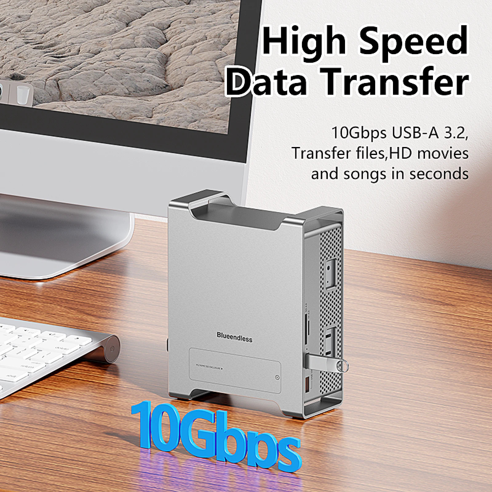 Фото Док-станция Stand Type-C с USB-C хабом и отсеком для M.2 NVME SSD для Mac Mini M4/M4 Pro, HDMI, USB3.2 Gen2, SD4.0, TF4.0 №5