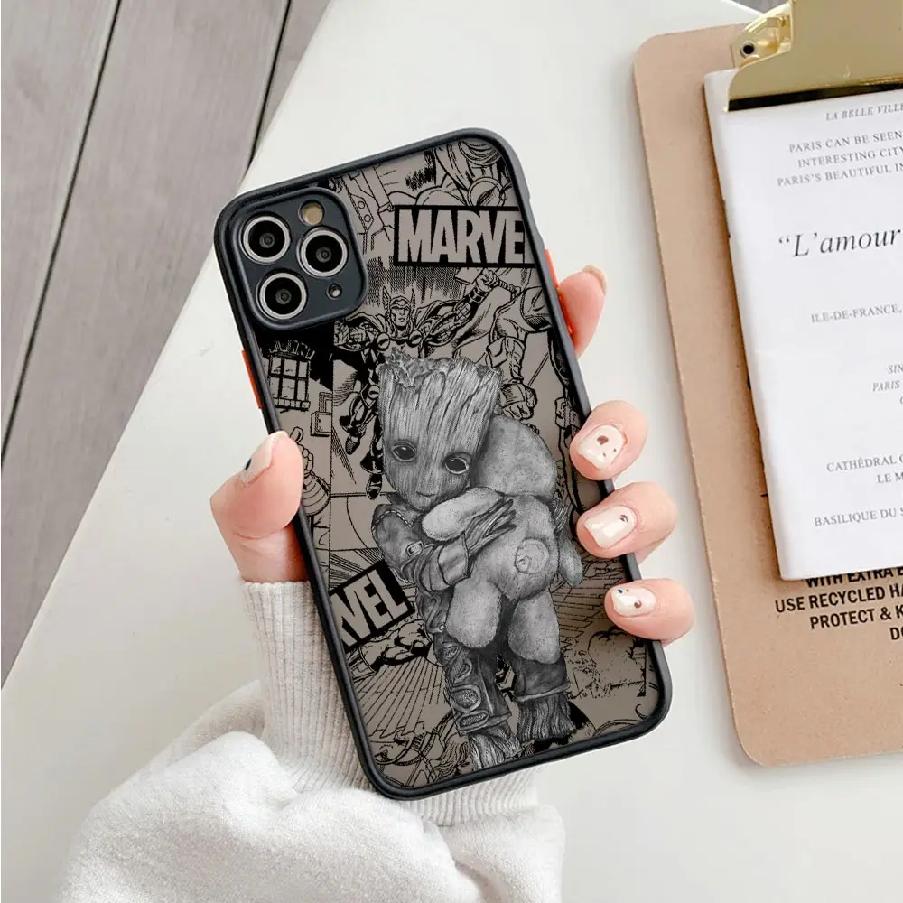 Противоударный матовый чехол-броня Groot Rocket Raccoon Marvel для iPhone 17E 17 16 16E 15 14 13 12 11 Pro Max 17 Air 7 8 Plus XS (art.: 3920da7a91dd9) - 3920da7a91dd9