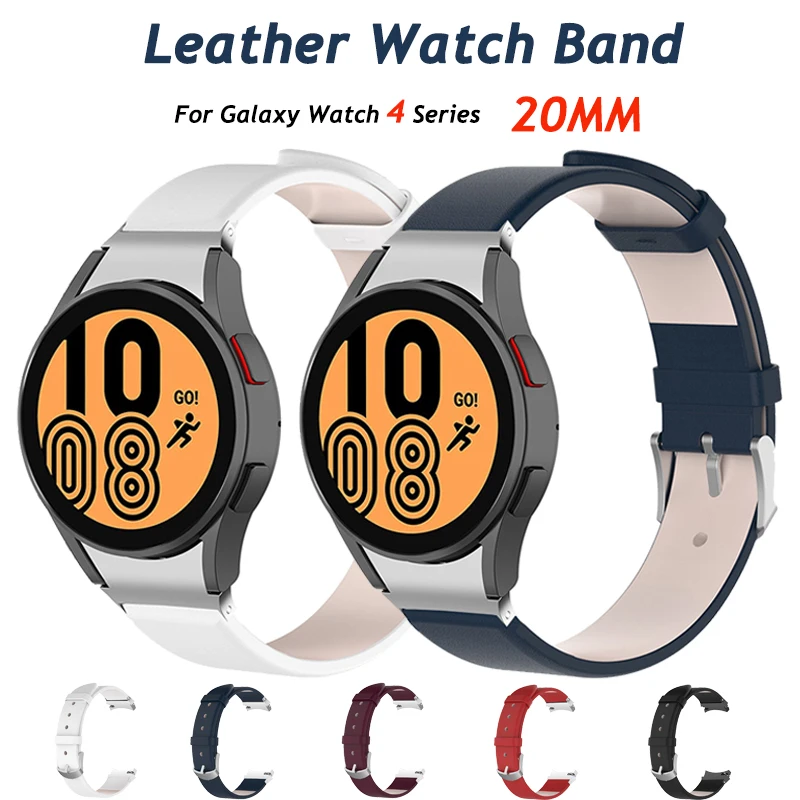 

20mm High-quality leather Strap for Samsung Galaxy Watch 4 40 44mm official style Watch Band for Galaxy Watch 4 Classic 42 46mm