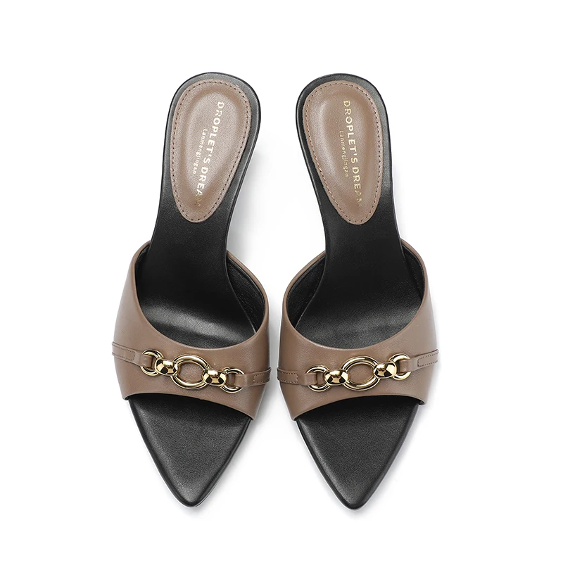 2023 New Fashion Brand Women's Thin Heel Open Toe High Heel Outdoor Casual Pointed Cowhide Fish Mouth Women's Single Shoe 34-43