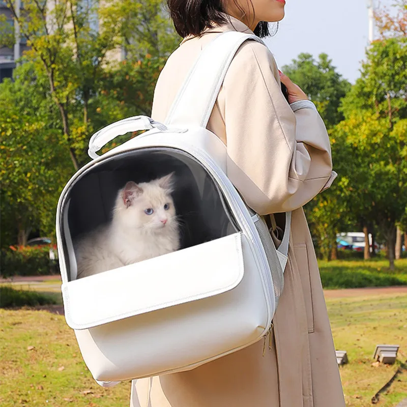 Cat Carrier Breathable Pet Carrier Backpack Foldable Bag for Pets Travel PU Leather Cats Backpacks Pet Accessories Cat Carry Bag