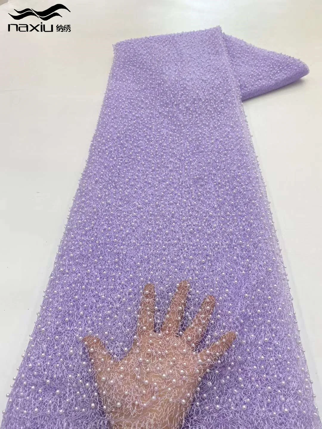 Кружевная ткань Madison 2024 Нигерия фиолетовая роскошная с жемчугом африканская