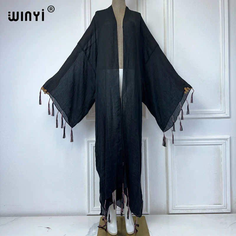 Кимоно WINYI Африканское пальто модные кафтаны Пляжная накидка монохромный