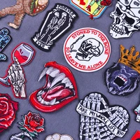 punk rock patch diy iron on patches sticker on clothes hippie animal badges ferocious teeth embroidery patches for clothing
