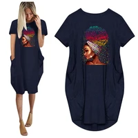 summer autumn fashion african dresses for women 2022 pocket black beatiful letters print t shirt dress midi robe femme vestido