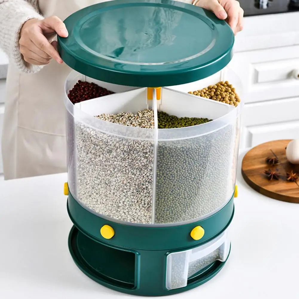 

Rotating Rice Storage Container Practical Versatile Stable Easy to Clean 6-Grid Rice Storage Container