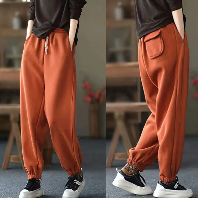

Lucyever Winter Thicken Warm Sweatpants Women Casual Loose Joggering Harem Pants Woman Black Gray Elastic Waist Sports Trousers