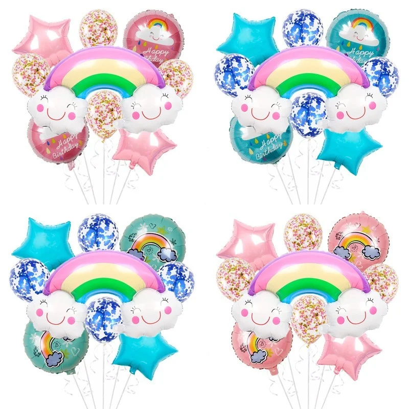 

9 Pack Cartoon Sun Rainbow Smile Cloud Helium Balloons Kids Birthday Party Decorations Baby Shower Toys Balloon Supplies