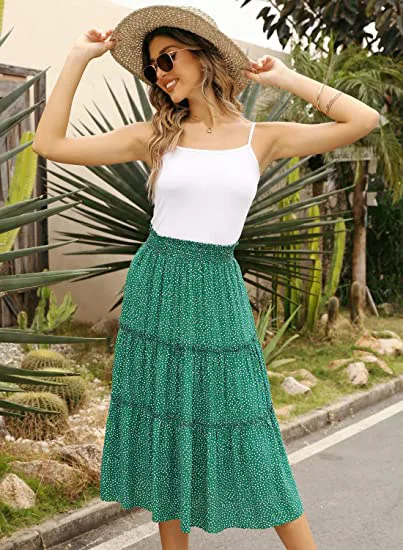 

Женские Длинные Юбки-миди с цветочным принтом, эластичные трапециевидные юбки с высокой талией и оборками на подоле, длинные юбки до щиколо...