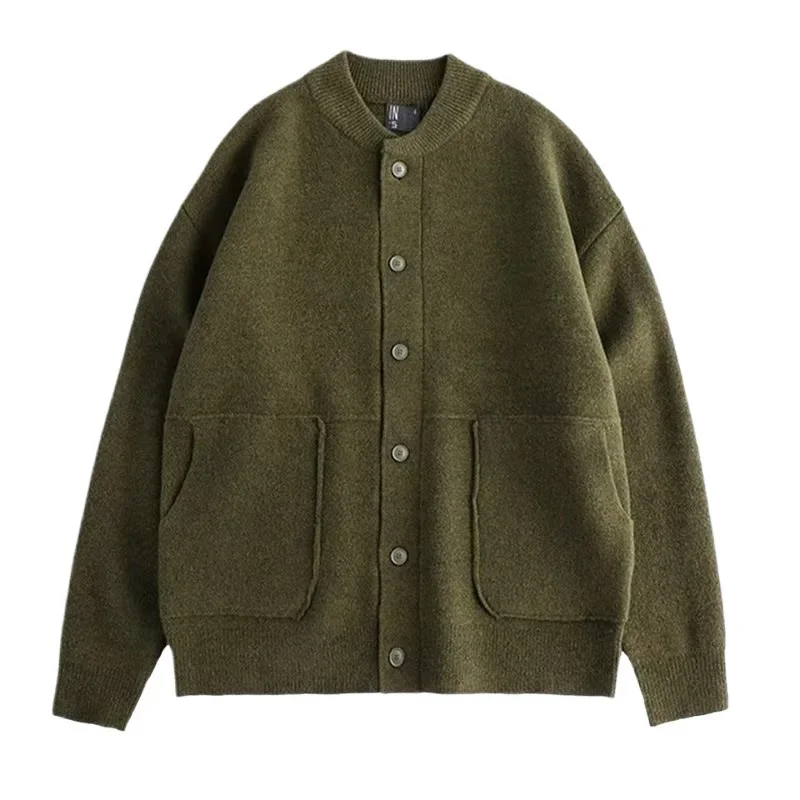 Men's Winter Loose-Fit Round Neck Knitted Sweater Casual Vintage Style Cardigan Pullovers Chic Brands Wool Top