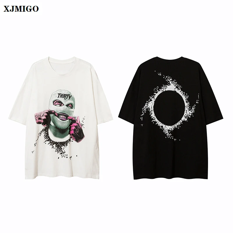 

Модная свободная Мужская и женская футболка XJMIGO с коротким рукавом в уличном стиле хип-хоп с забавным принтом Высококачественная нижняя ру...