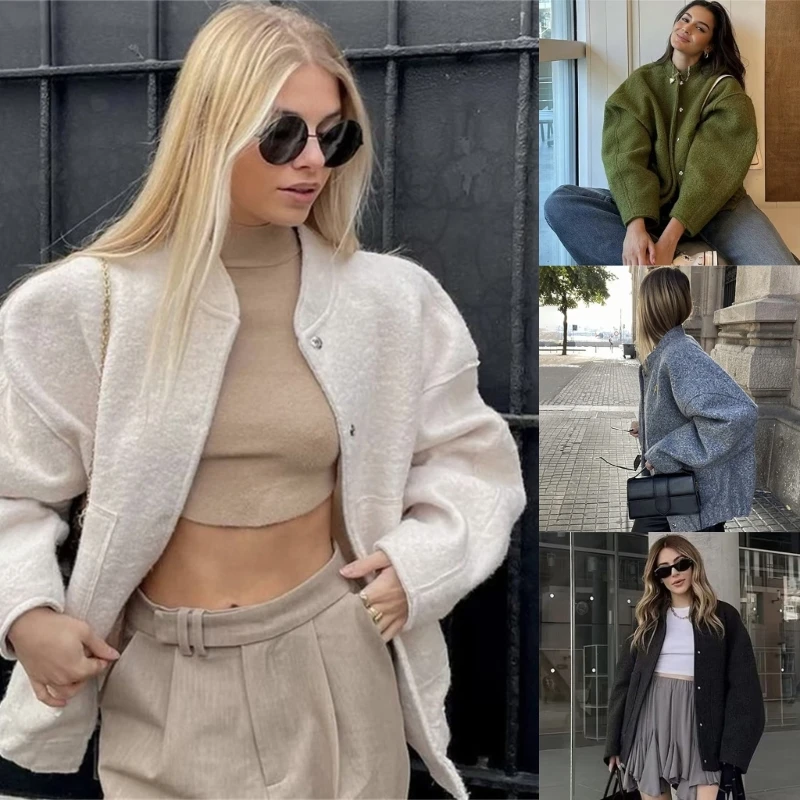 

Женское пальто с карманами, осень 2023, свободная куртка, повседневные топы с длинными рукавами