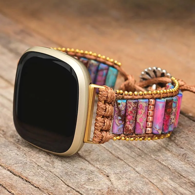

Strap for Fitbit Versa 2 3 Sense Lite Band Natural Emperor Stone Beads Bracelet Watchband