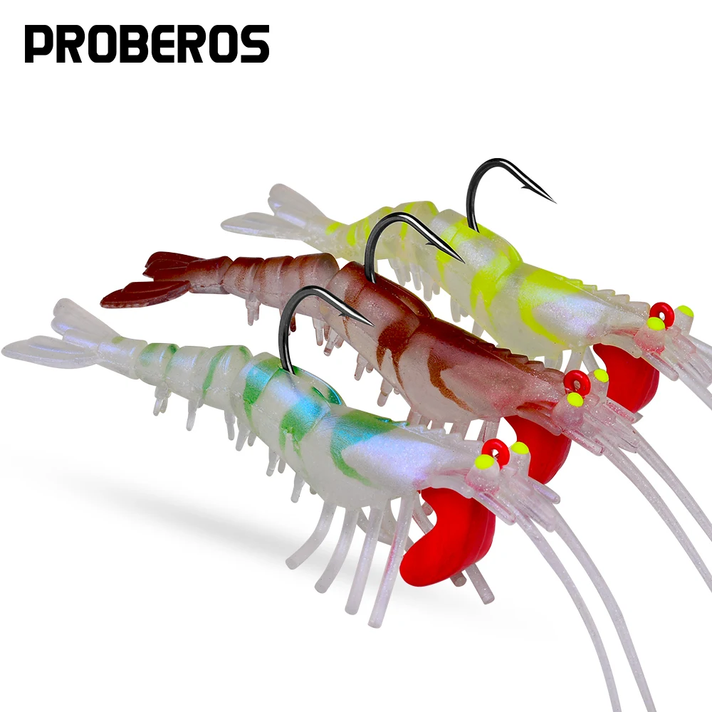 

PROBEROS 5PCS Luminous Silicone Shrimp Baits 6g-12.5g-18.5g Bionic Soft Prawn Lures Sinking Swimbait With Jigging Hook Wobblers