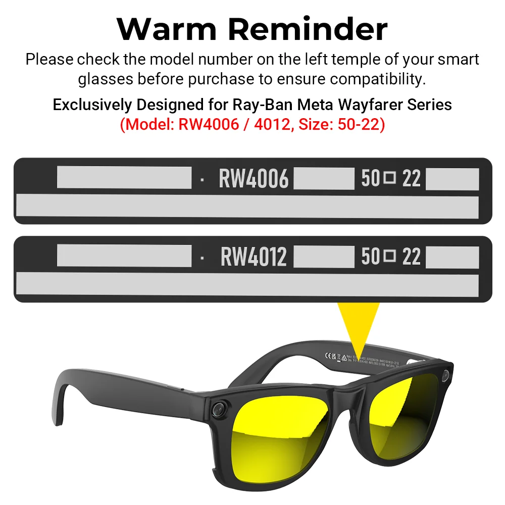 Фото Цветной сменный клипс HIBLOKS для очков Ray-Ban Meta Wayfarer и Gen 2 RW4012/RW4006, стандартные линзы для умных очков, клипс с матовой оправой 50-22. №5