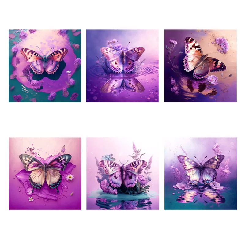 Акварель РадугаФиолетовые бабочки и цветы DTF утюг на термопереносах