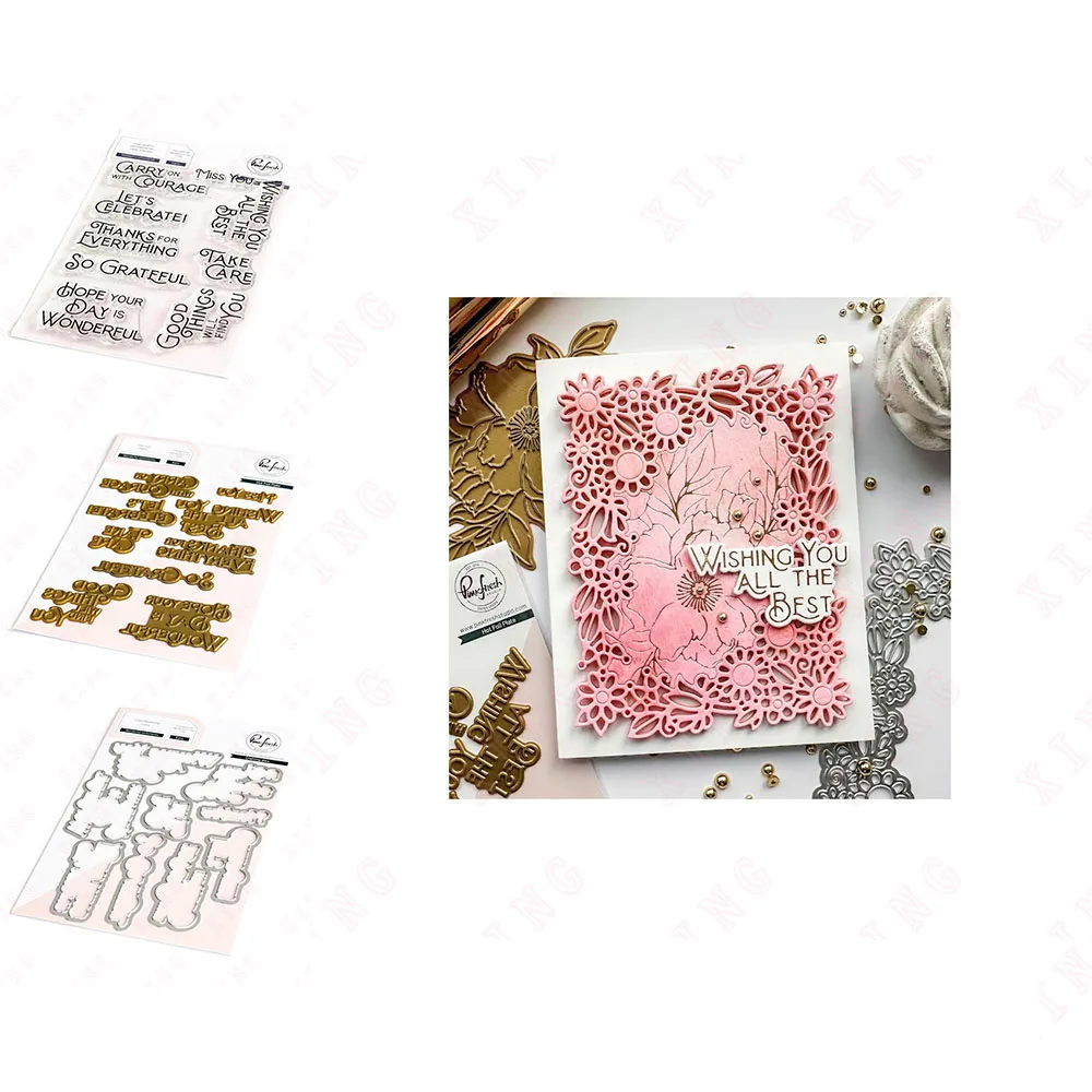 

New Diy Wonderful Sentiments Metal Cutting Dies Silicone Stamp 2023 Scrapbook Card Album Craft Decoration Embossing Hot Foil Set