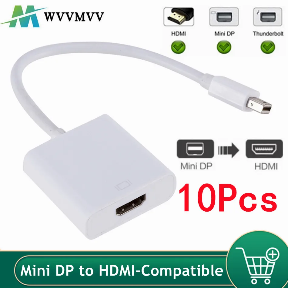 

WvvMvv 10Pcs Mini DisplayPort Display Port to HDMI-Compatible Adapter Mini DP2HDMI-compatbe Converter For MacBook Air 13 Surface