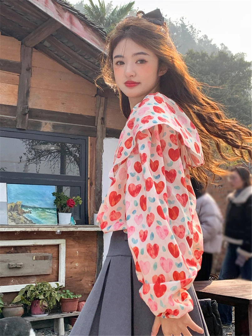 Милые рубашки женские винтажные блузки с воротником Питера Пэна длинными