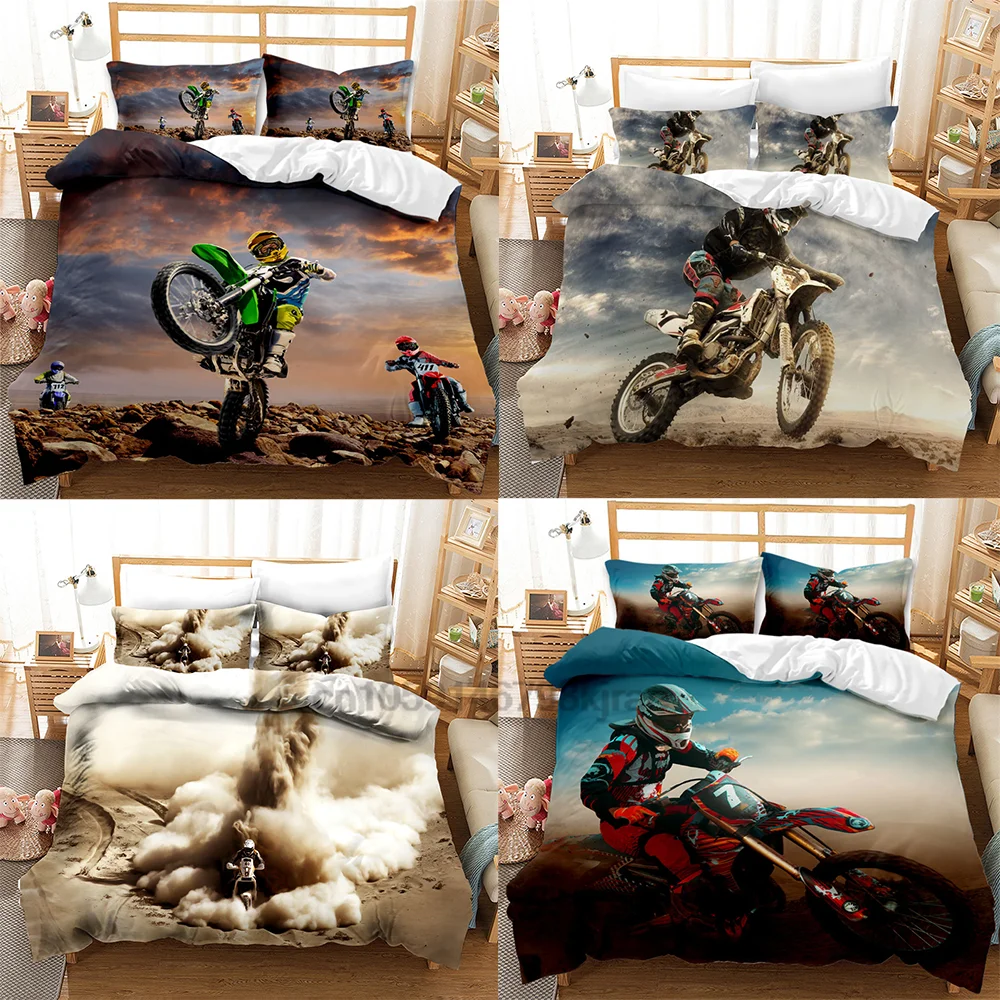 

Extreme Sports Style Motocross Bedding Set for Boys Kids Off-road Race Duvet Cover Single 135x200 Size with Pillowcases 2/3pcs