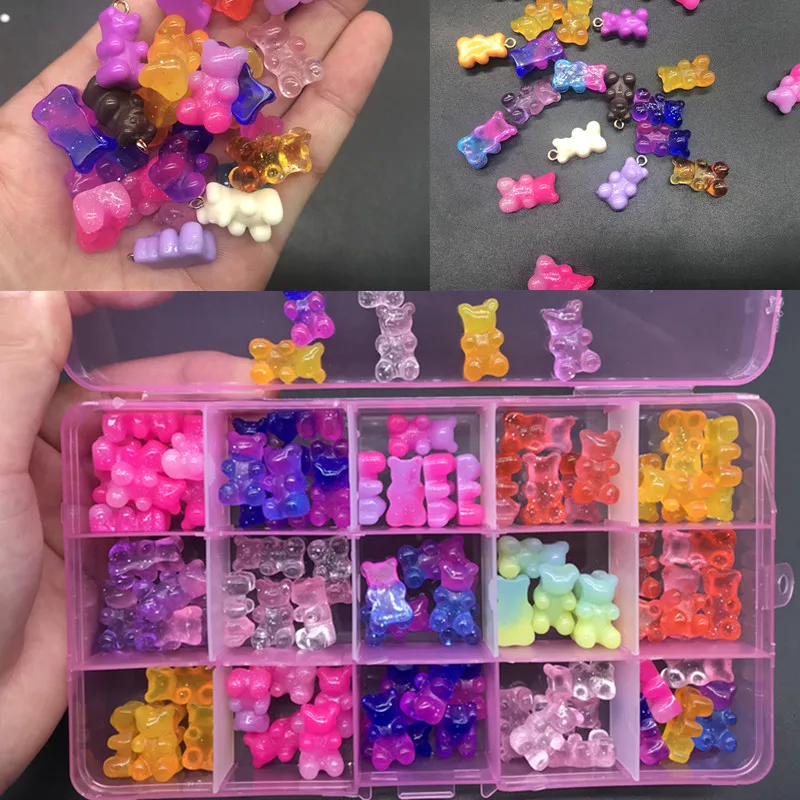 

5Pcs Kawaii Cute Nail Art Charms Decoration Pure Gradient Color Glitter Jelly Bear Nails Accessories Earring Pendant Jewely Tips