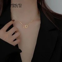 korean simple creative hollow heart connect heart pendant necklace women fashion sweet anniversary jewelry