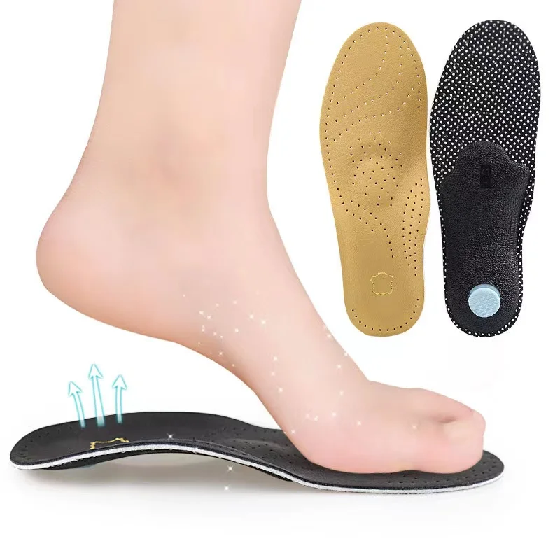 Cowhide foot arch full pad unisex correction flat foot insole breathable latex anti-slip massage shock-absorbing insole