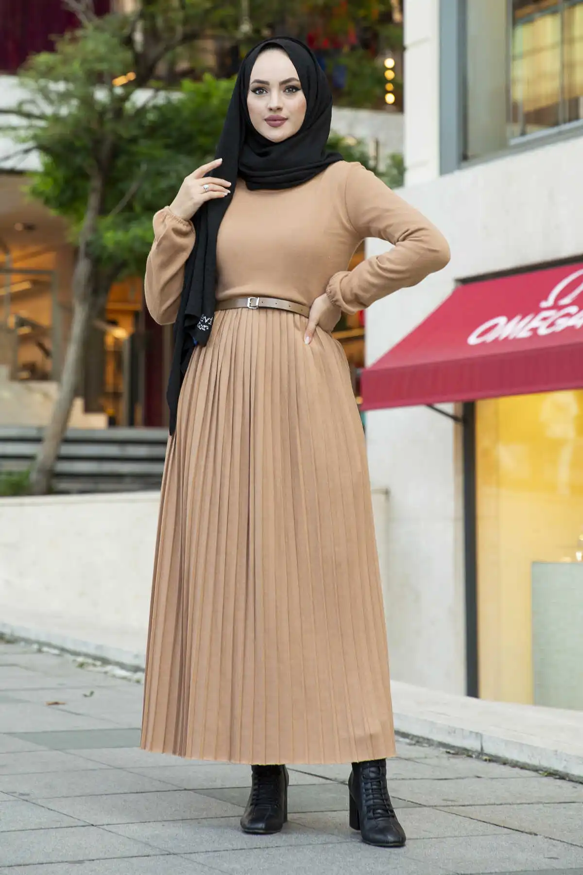 ; Плиссированная трикотажная одежда, платье в стиле хиджаб, верблюжьей расцветки, зимний, осенний сезон 2021, женский головной платок, Исламск...