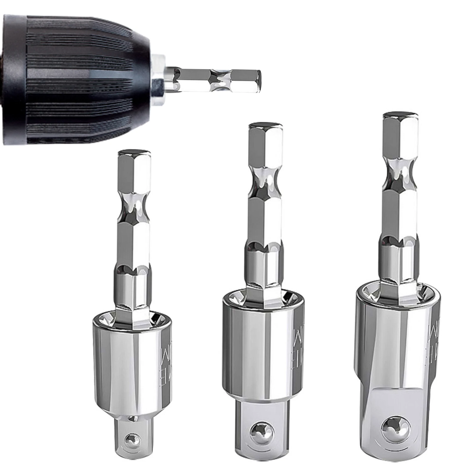 

Power Drill Sockets Socket To Drill Adapter 3pcs 360 Degree Rotatable Hex Shank Socket Adapter Tool Gift For Man 1/4 3/8 1/2