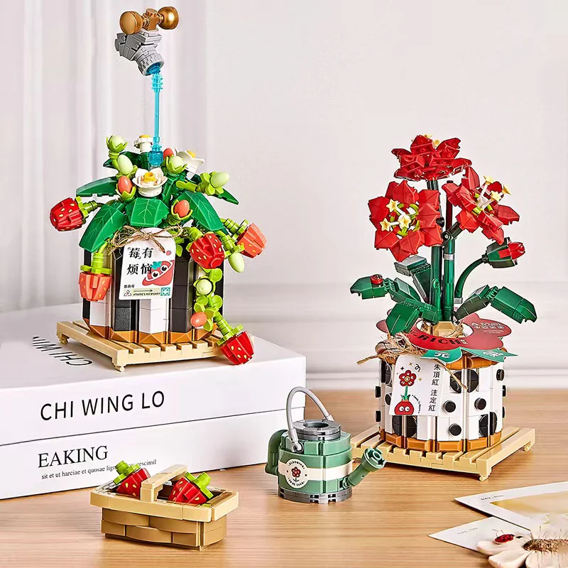 

Creative Strawberry Cherry Blossom Meaty Plant Bonsai Building Blocks Mini Flower Home Decoration Cute Girl Gift Children's Toys