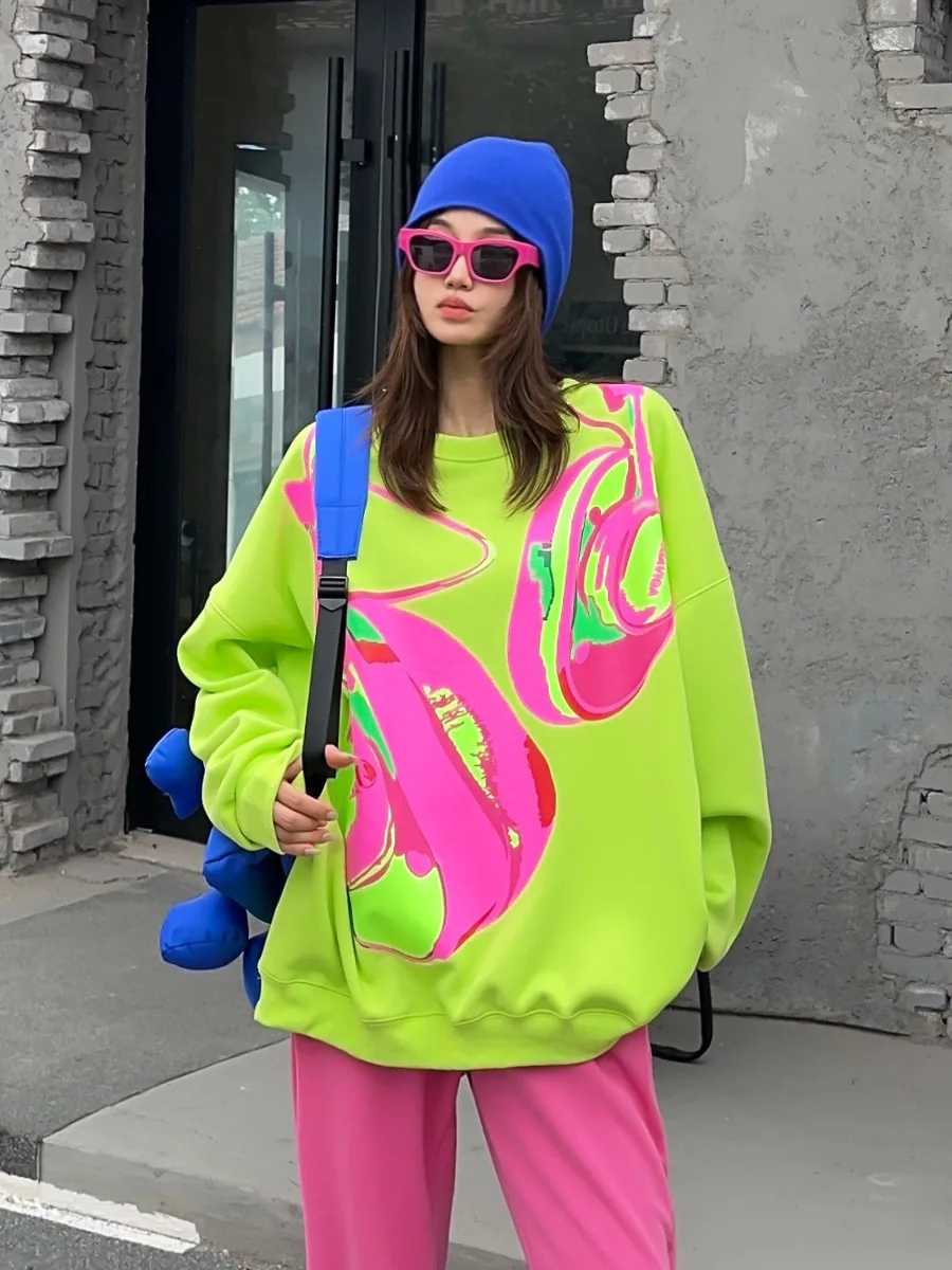 Женский толстый свитер с принтом граффити повседневный Свободный пуловер