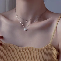 silver color shiny butterfly necklace double layer clavicle chain necklace for women fashion jewelry wedding party gift