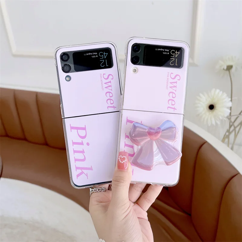 

Sweet Pink Phone Stand Case for Samsung Galaxy Z Flip 3 5G Hard PC Back Cover for ZFlip3 Cases Protective Shell