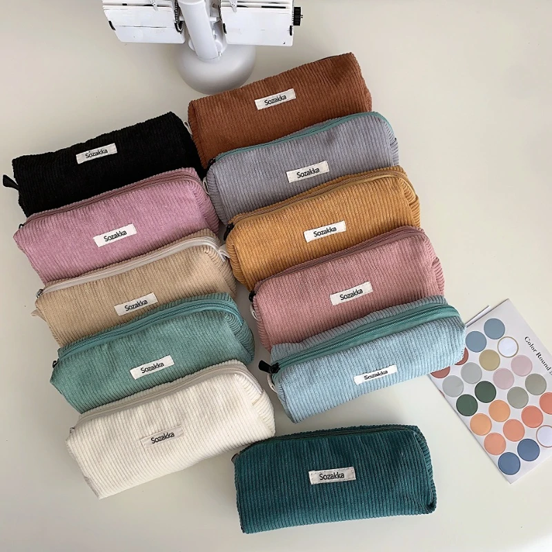 

Korean Corduroy Cosmetic Bag Small Makeup Pouch Lady Portable Travel Toiletry Bag Necesserie Organizer Student Cute Pencil Case