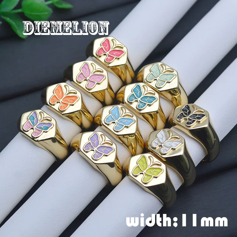 

10pcs/Lot Rainbow Enamel Cute Butterfly Rings for Women Opening Colorful Dripping Oil Wide Ring Wedding Ring Jewelry Party Gift